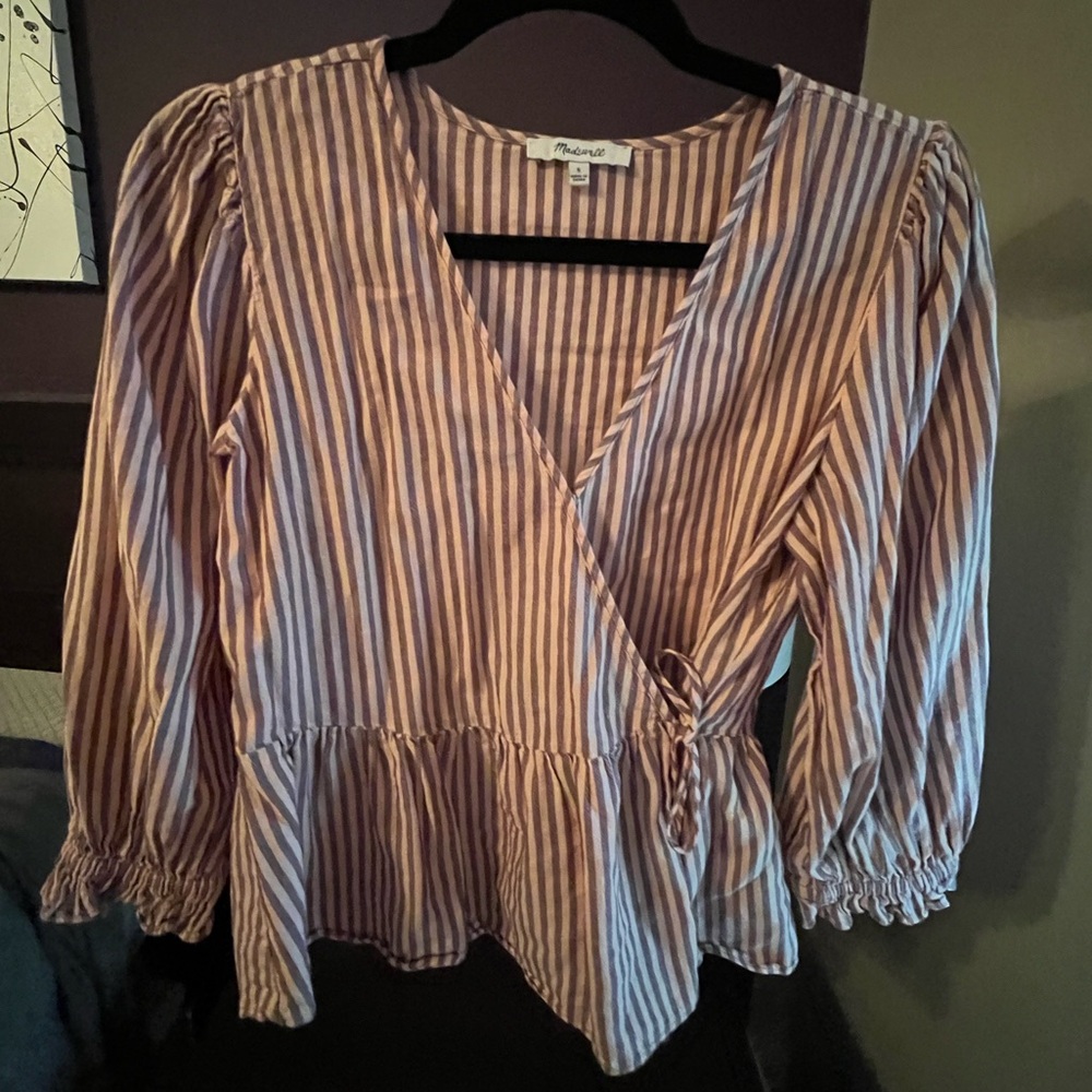 Madewell blouse puff sleeve Peplum wrap